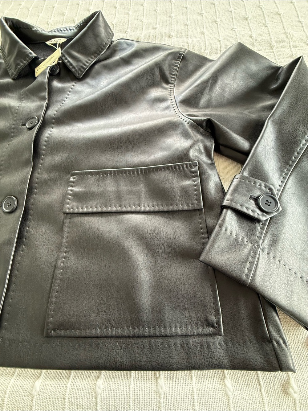 Max Studio Black Faux Leather Button-Front Jacket Oversized - Picture 5 of 16